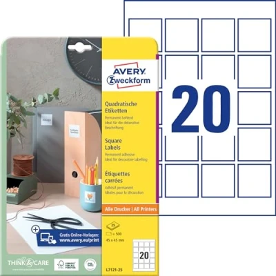 Immagine di Avery Italia Blockout QR Code Label 20 per Sheet 45x45mm White Square Ref L7121 25 [500 labels], 500 Pezzi