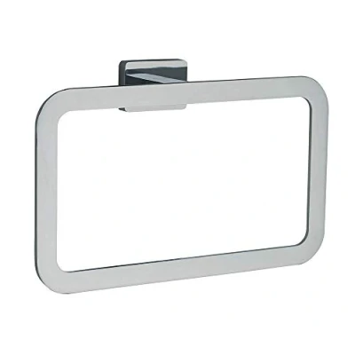 Immagine di Kibath 407423 Porta asciugamani ad anello dal design elegante rettangolare e piatto con forma arrotondata modello SER. Realizzato in acciaio inox finiture cromate lucide