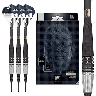 Immagine di Target Darts Phil Taylor Power 9 5 Gen 95% tungsteno Soft Tip Set Freccette, Punta Morbida Unisex, Nero e Argento, 20 g