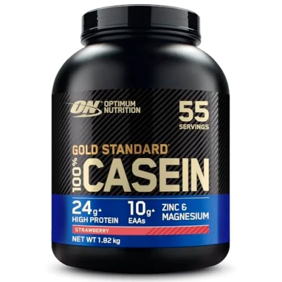 Immagine di Optimum Nutrition Gold Standard 100% Casein, Caseina Micellare in Polvere, Proteine a Lento Rilascio con Zinco, Magnesio e AA, Supporta la Crescita Muscolare, Gusto Fragola, 55 Porzioni, 1.82 kg