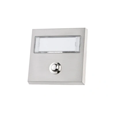 Immagine di HUBER campanello da esterno in metallo con targhetta extra large per nomi doppi pulsante ottone cromato illuminazione a LED