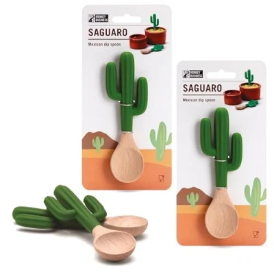 Immagine di Monkey Business: Set di cucchiaio da portata Saguaro, 2 pezzi: cucchiai a forma cactus per guacamole, salsa e salse messicane, in silicone legno