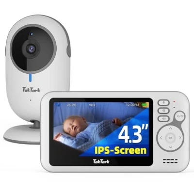 Immagine di TakTark Baby Monitor Video e Audio, 4.3&#039;&#039; Telecamera Bambini con Videocamera VOX, Visione notturna, Comunicazione Bidirezionale Sensore di temperatura
