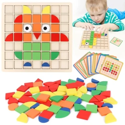 Immagine di MXTIMWAN Tangram Puzzle per Bambini, 120 Forma Geometrica con 20 Carte Fronte Retro,Tangram in Legno Bambini di Forme Geometriche, Montessori 3 4 5 6 Anni