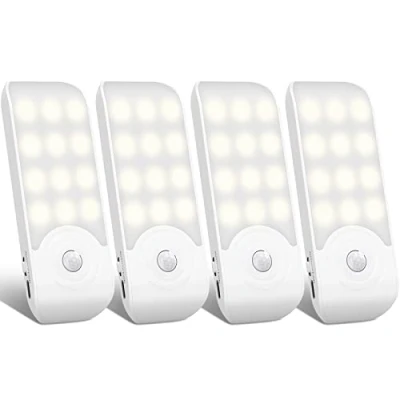 Immagine di Luce Notturna(4 Pezzi), Armadio Lampada LED Ricaricabile USB con Sensore di Movimento e Luce, ON/OFF/AUTO, Striscia Magnetica per Soggiorno, Camere da Letto,Cucine,Corridoio