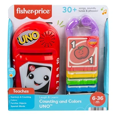 Immagine di Fisher Price Baby Uno Numeri e Colori, ​Include 5 Carte da Inserire nel Lettore con Luci Suoni, Include Anello per Collegare Le Carte, Edizione: Tedesco, HHG91
