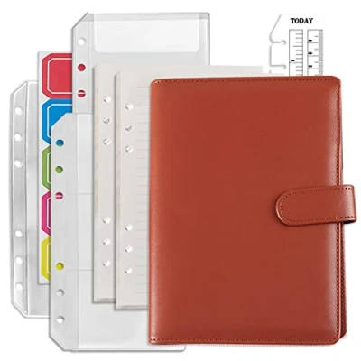 Immagine di DY.2ten Set di quaderni ricaricabili A6 con copertina 6 fori in PU per Raccoglitore + 90 fogli (180 pagine) carta foderata 2 Tasche