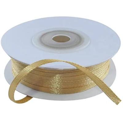 Immagine di AERZETIX C55357 Rotolo di nastro raso satinato 3mm x 50m colore oro chiaro striscia imballaggio regalo decorazione matrimonio compleanno festa in poliestere