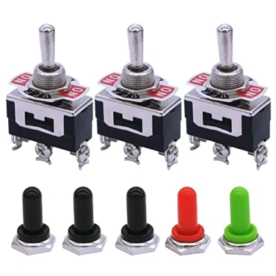 Immagine di mxuteuk 3 pezzi Heavy Duty Interruttore a bilanciere momentaneo 16A 250V 20A 125V SPDT (ON)/OFF/(ON) Terminale posizioni + 5 Coperchio manopola in metallo impermeabile Ten 123 B123 5MZ