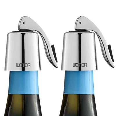 Immagine di WOTOR Tappi bottiglie vino in acciaio inox, Tappo per con guarnizione silicone, riutilizzabile accessori vino, a prova di perdite, mantenere il fresco, confezione da 2 (argento)