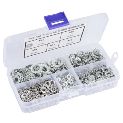 Immagine di Fafeicy 700Pcs Rondelle di Sicurezza, Dentate Zigrinate Rondella Sicurezza Set Piatto Strumento Fissaggio M3/M4/M5/M6/M8