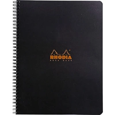 Immagine di Rhodia 193109C Quaderno a spirale Notebook A4+ (22,5x29,7 cm), 80 pagine staccabili, righe con cornice e margini, carta Clairefontaine bianca g/m², copertina nera
