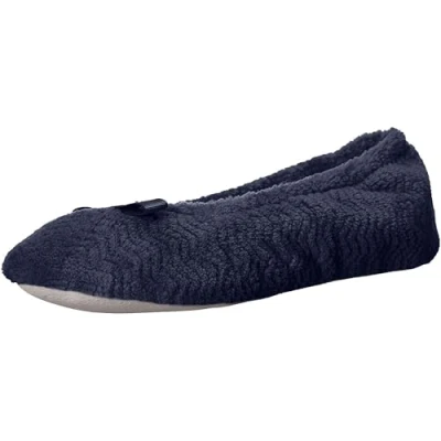 Immagine di Isotoner Pantofola da donna in microterry a zigzag e suola tessuto per il massimo comfort, blu navy, 39.5/40 EU