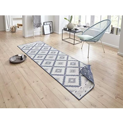 Immagine di Bougari Malibu Tappeto double face per interni ed esterni, Blau Creme, 80 x 350 cm
