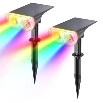 Immagine di Linkind StarRay Luci Solari Esterno Giardino RGB, 22 LED Faretti Colorate Decorative, 800LM Lampade da Impermeabile IP65 per Cortile Prato Piscina, 2 Pezzi