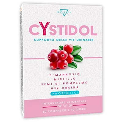 Immagine di CYSTIDOL® 60 COMPRESSE D Mannosio Integratore Cistite, con Mirtillo Rosso, Probiotici, Semi di Pompelmo Cranberry per Candida e Infezioni delle Vie Urinarie 100% Naturale