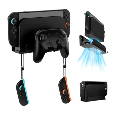 Immagine di Mcbazel Kit di Supporto a Muro in Metallo Robusto per Switch2 Tutto Uno Sicuro Console, Dock e Controller Gioco Montaggio Stabile con Fori Ventilazione Include un Completo