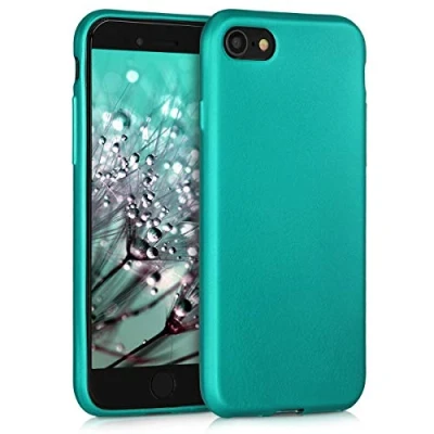 Immagine di kwmobile Custodia Compatibile con Apple iPhone SE (2022) / (2020) 8 7 Cover Back Case Morbida Protezione in Silicone TPU Effetto Metallizzato turchese metallico