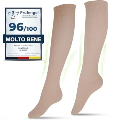 Immagine di Calze a Compressione Graduata, Calzini Medicali, Uomo e Donna, Cotone Biologico al 60% (Beige, L (41 43))