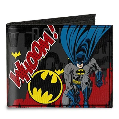 Immagine di Buckle Down Mens Canvas Bifold Batman Action Poses Whoom! Grigio/Nero/Rosso Portafoglio, Multicolore, 4.0 x 3.5 US
