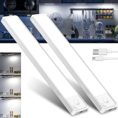 Immagine di GWULC Luce LED Sottopensile Cucina Luci: Armadio Lampada Sensore Movimento Batteria USB Ricaricabile Senza Fili Interno Strisce Lampade Adesive Sotto Pensile Light illuminazione Barra