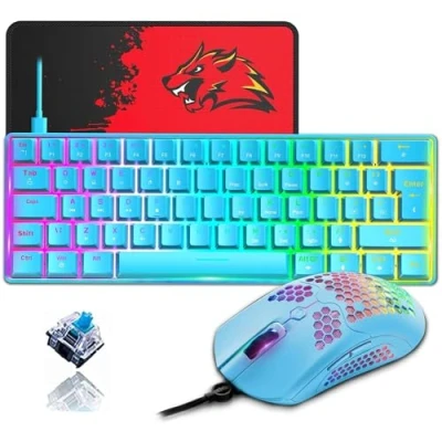 Immagine di ZIYOU LANG UK 60% Compact RGB Cablata Gioco Kit Di Tastiere E Mouse Per Gamers Tastiera 12000DPI Favo Trasparente Switch 62 Tasti Detachable USB C Cable Mac Laptop