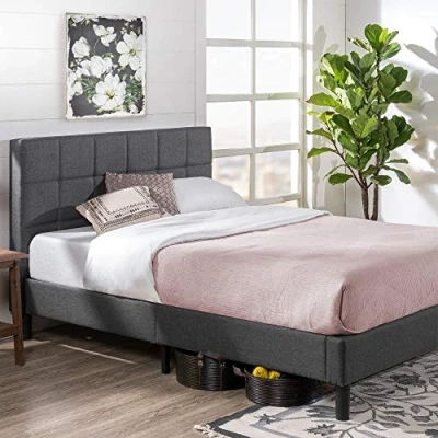 Immagine di Zinus Lottie Upholstered Square Stitched Platform Bed, Metallo, Legno, Tessuto, Grigio, 180 x 200 cm