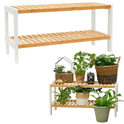 Immagine di DuneDesign Scaffale Basso di Bambù 70x33x26 Scarpiera Legno Mobiletto Bagno Scaffalatura 2 Ripiani