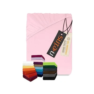 Immagine di npluseins Lenzuolo con angoli elasticizzati, classico, in jersey, diversi colori e misure, 100% cotone, 159,192, 80 90 x 190 cm, rosa