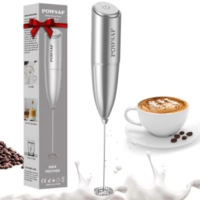 Immagine di POWSAF Montalatte Elettrico, Frusta Acciaio Inossidabile, Portatile, 13000 Giri/Min, Cappuccinatore Elettrico per Latte Caffè, Latte, Cappuccino, Nero