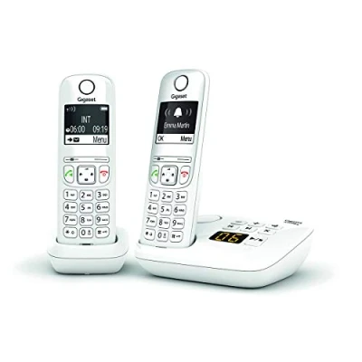 Immagine di Gigaset AS690A Duo Telefono fisso wireless con segreteria telefonica, 2 combinati ampio display retroilluminato per un ultra leggibile, funzione blocco chiamate bianco [versione