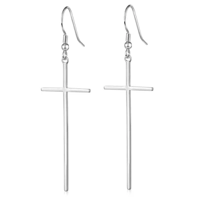 Immagine di MATERIA, Orecchini in argento 925 a forma di croce ATTRA 20 x 59 mm da donna lungo con scatola per gioielli # SO 265