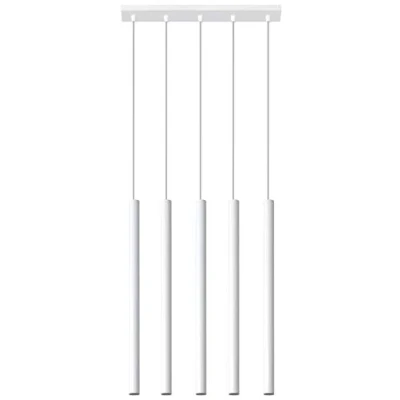 Immagine di SOLLUX lighting Pastelo 5 Lampadario a sospensione Design moderno con paralume cilindrico in metallo Lampadina G9 sostituibile, x 4 W Acciaio verniciato polvere, bianco, 45 90 cm