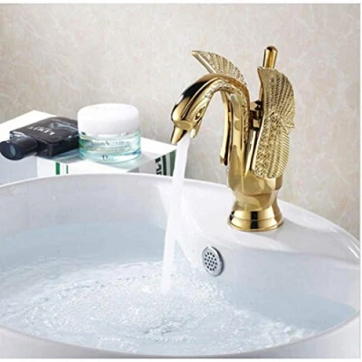 Immagine di Rubinetto per lavello da Cucina lavabo in Ottone Stile Cigno Dorato Miscelatore Bagno WC