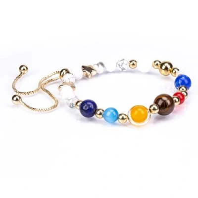 Immagine di EMPORIA Braccialetto regolabile in oro con howlite bianco, quarzo trasparente, blu, corniola, occhio di tigre, giada gialla, blu neon, lapislazzuli