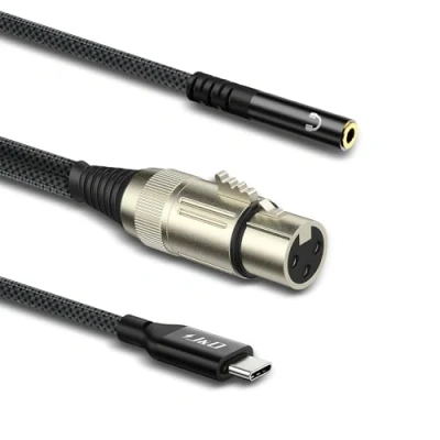 Immagine di J&amp;D Cavo Microfono USB C a XLR Femmina con Jack Cuffie da 3,5mm, Interfaccia Monitoraggio Cuffie, 1 Metro