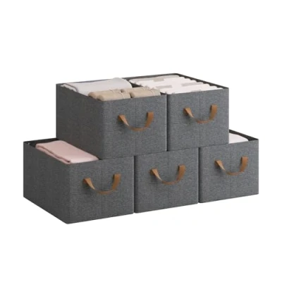 Immagine di WOLTU Set di 5 Scatole Portaoggetti Pieghevoli, Pieghevoli in Tessuto con Manici, per Vestiti e Giocattoli, Grigio, 37,5x20x26 cm, ABB08gbn