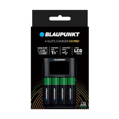 Immagine di Blaupunkt Caricabatterie USB Advanced, per 1 4 pile ricaricabili AA/AAA, rapido, tempo di ricarica 1h, incluse 2000 mAh