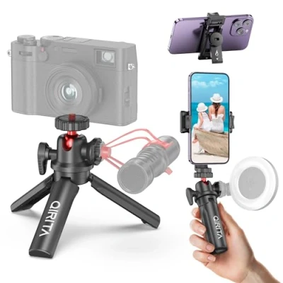 Immagine di Mini Treppiede per Telefono Cellulare, Fotocamera 360 Rotazione, Smartphone con Cold Shoe &amp; Vite 1/4&quot;, Portatile Compatibile iPhone/Android/Fotocamera/Gopro