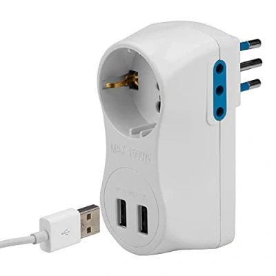 Immagine di Poly Pool PP0427 Adattatore Multiplo 10 A Italiana e 16 Tedesca con USB, Bianco