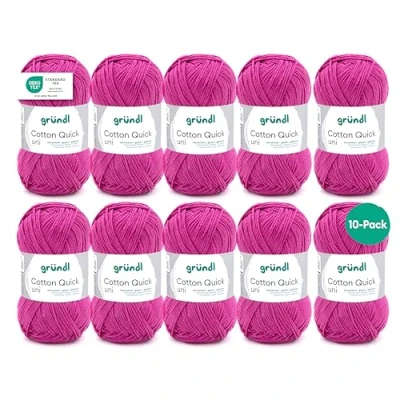 Immagine di Gründl Cotton Quick Uni, 10 gomitoli (Filato colorato in 100%, Certificato Oeko Tex, 50 g / 125 m, Dimensioni ago: 3 4, x g), Orchidee, Cotone, Orchid, 31 32 7.5 cm, 1250 unità