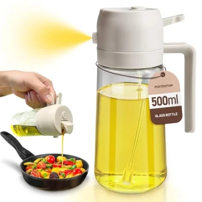 Immagine di PORTENTUM Spruzzino Olio per friggitrice aria 500ml 2 in 1, Dosatore Bottiglia e Oliera olio, Accessori ad nebulizzatore Alimenti Spruzzatore (Bianco)