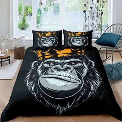 Immagine di Homewish set copripiumino con testa di gorilla, per ragazzi e ragazze, biancheria da letto corona animali selvatici, trapuntato, decorazione camera letto, singolo,