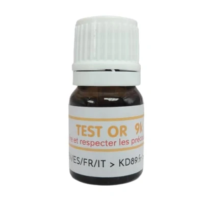 Immagine di KD89 Test reattivo/soluzione per testare oro, argento o platino, con istruzioni multi lingue, competenza gioielli, monete, lingottini, 2,5 ml (9 k)