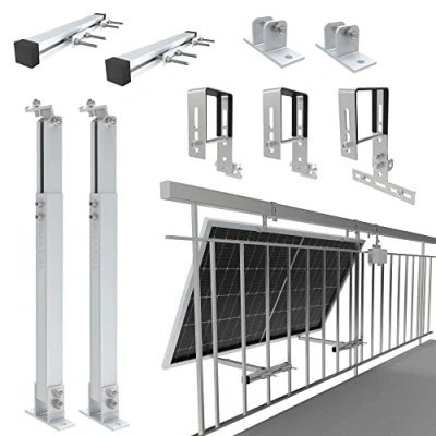 Immagine di NuaSol Supporto per centrale elettrica da balcone ringhiera 1 modulo solare e un inverter fotovoltaico rettangolare Set angolo di inclinazione 0 &amp; 25 45