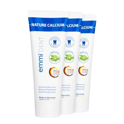 Immagine di emmi dent Dentifricio a Ultrasuoni &quot;Nature Calcium&quot; I Con Più Calcio Ideale per Denti e Gengive Sensibili Senza Fluoro, Microplastiche Nanomateriali Vegano &amp; Glutine 3x 75 ml