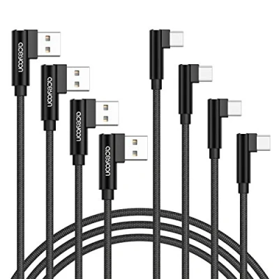 Immagine di aceyoon Cavo USB Type C 90 Gradi, [4 Pezzi 30cm +50cm +1m +2m] in Nylon, Trasmissione e Ricarica Rapida Compatibile per Huawei P40 P30 P20 Lite Galaxy S20 S10 S9 Note 8