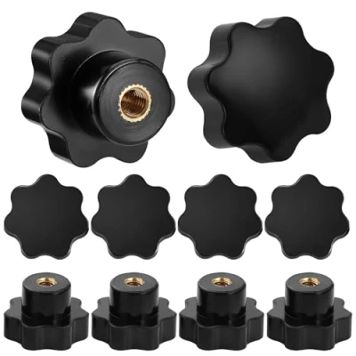 Immagine di HSEAMALL 10 pezzi dado a stella M6 ad alette manopola di serraggio filettatura interna in plastica testa per macchina utensile, nero