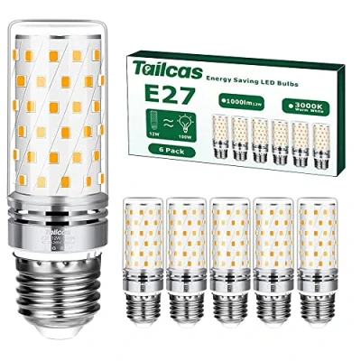 Immagine di Lampadine LED Mais E27 Calda, 6 pezzi 12W, 1000lm, Luce Bianco Caldo 3000K, Equivalente 100W Lampada Alogena, Non Dimmerabile Nessun Sfarfallio Risparmio Energetico
