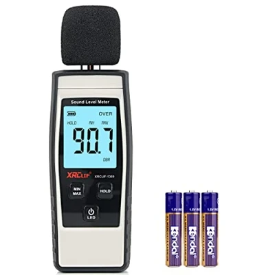 Immagine di XRCLIF misuratore di livello sonoro portatile, rumore digitale, portata 30 130dB(A) db, rumore, tester monitoraggio decibel grigio (batteria inclusa)